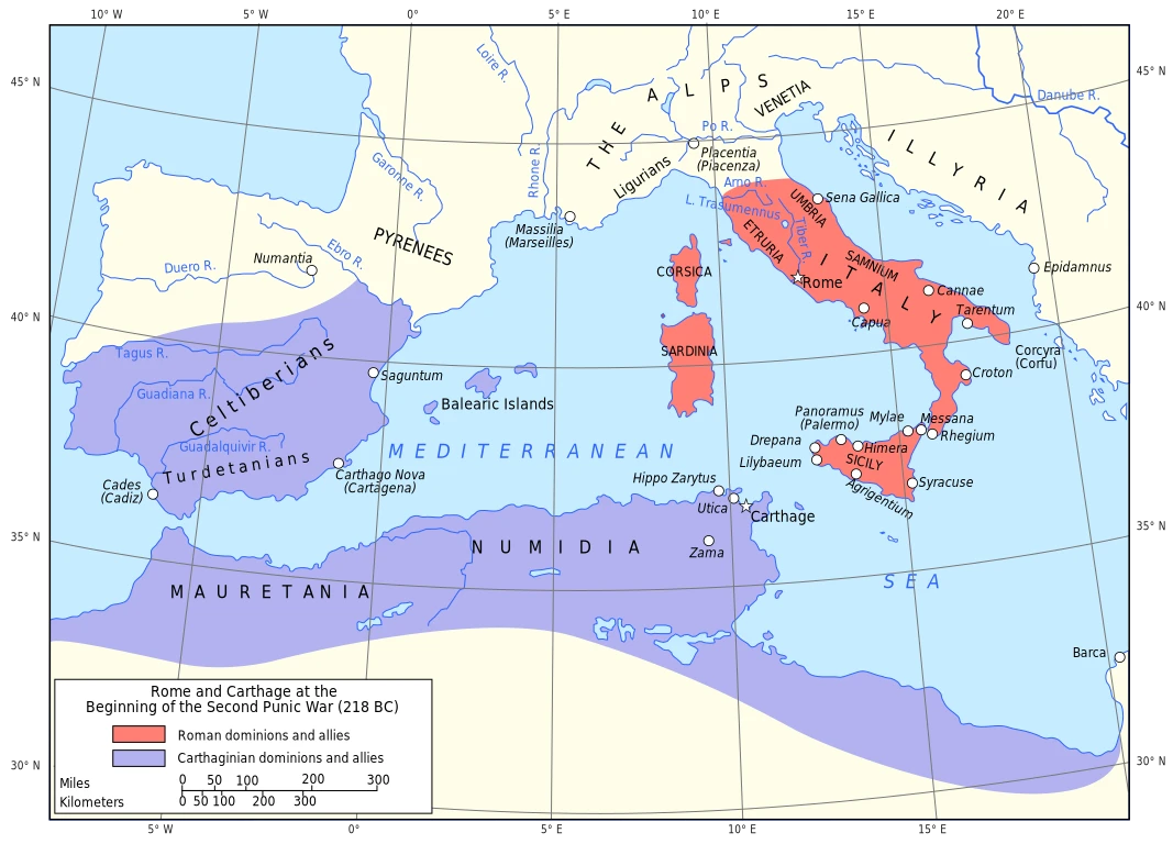 Political map at the outbreak of the Second Punic War (218 BC)